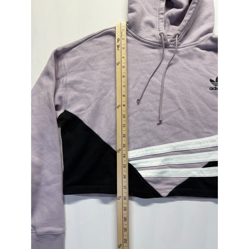 Adidas Cropped Hoodie Womens Medium Lilac Purple Multi Fleece Lined Athleisure - Picture 8 of 9